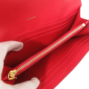 美品 バーバリー レザー レッド 二つ折り長財布 赤 1914【中古】BURBERRY