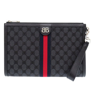 新品同様 バレンシアガ ザ ハッカープロジェクト グッチコラボ シェリーライン 680382 PVC レザー ブラック  クラッチバッグ 黒 1929【中古】BALENCIAGA