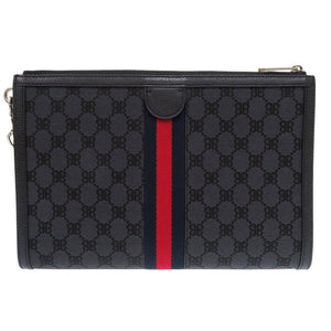 新品同様 バレンシアガ ザ ハッカープロジェクト グッチコラボ シェリーライン 680382 PVC レザー ブラック  クラッチバッグ 黒 1929【中古】BALENCIAGA