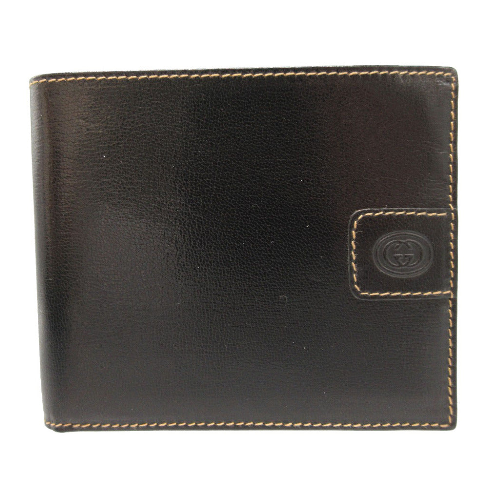 美品 グッチ オールドグッチ レザー ブラック 黒 2つ折り財布 札入れ 財布 0004【中古】GUCCI