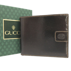 美品 グッチ オールドグッチ レザー ブラック 黒 2つ折り財布 札入れ 財布 0004【中古】GUCCI