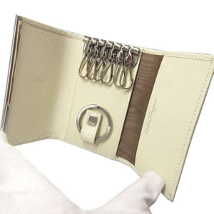 美品 サルヴァトーレ フェラガモ ガンチーニ レザー ホワイト 白 6連 キーケース 0028【中古】Salvatore Ferragamo