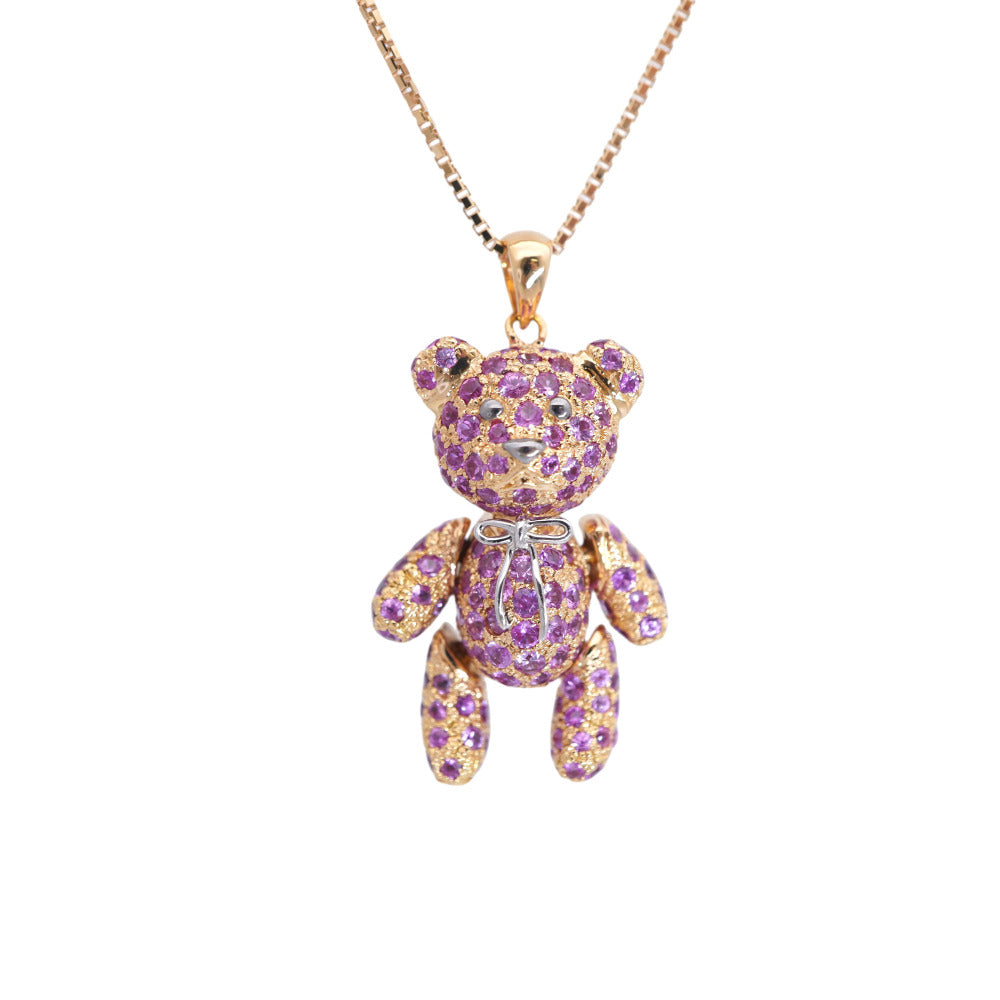 美品 ベアー モチーフ K18PG ピンクサファイア5.10ct ネックレス 13.0g ピンクゴールド クマ 熊 ジュエリー 0055【中古】レディース