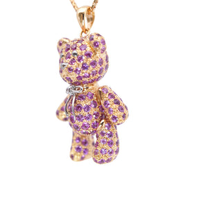 美品 ベアー モチーフ K18PG ピンクサファイア5.10ct ネックレス 13.0g ピンクゴールド クマ 熊 ジュエリー 0055【中古】レディース