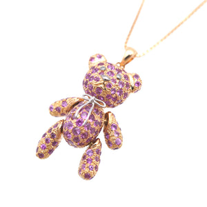 美品 ベアー モチーフ K18PG ピンクサファイア5.10ct ネックレス 13.0g ピンクゴールド クマ 熊 ジュエリー 0055【中古】レディース
