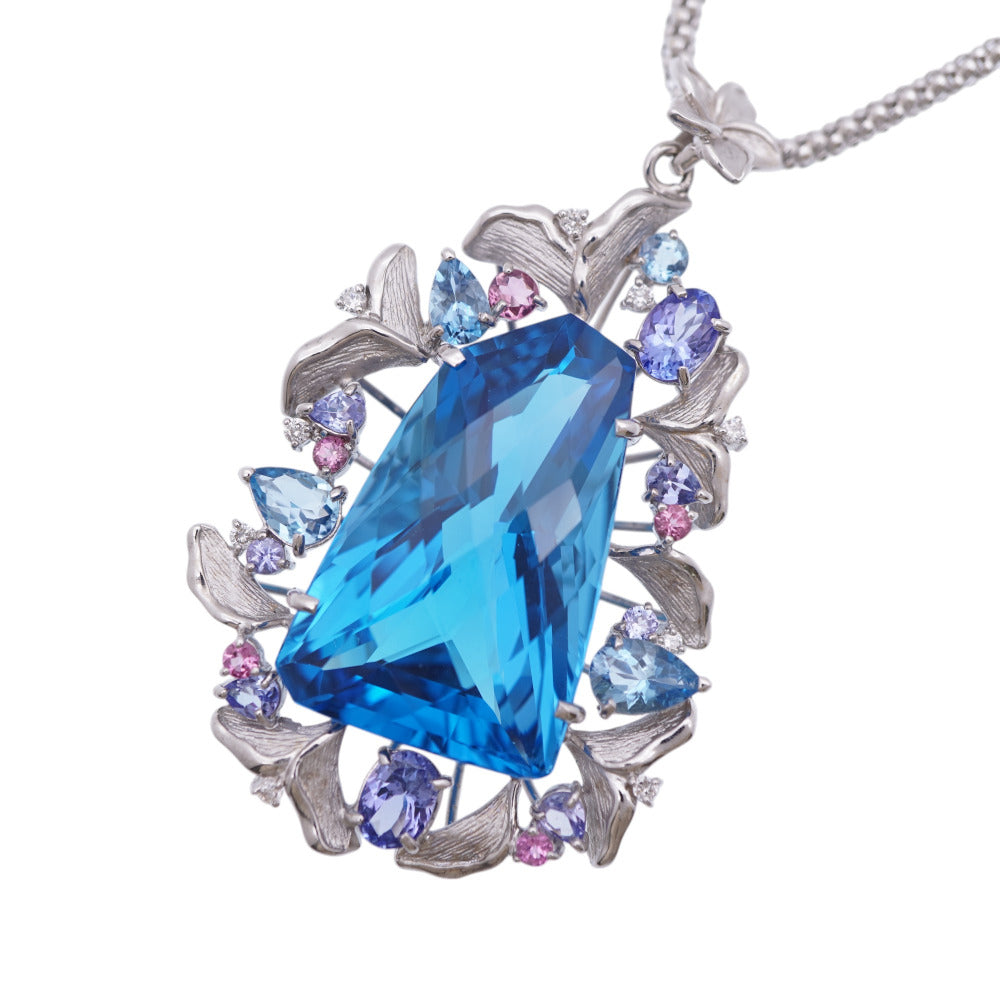 美品 ブルートパーズ59.53ct / ダイヤ0.20ct K18WG ネックレス ホワイトゴールド/ダイヤモンド ジュエリー 0056【中古】