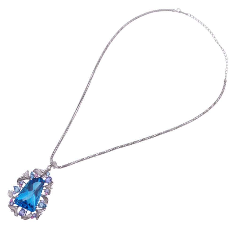 美品 ブルートパーズ59.53ct / ダイヤ0.20ct K18WG ネックレス ホワイトゴールド/ダイヤモンド ジュエリー 0056【中古】