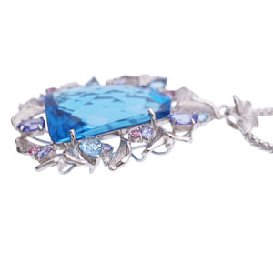 美品 ブルートパーズ59.53ct / ダイヤ0.20ct K18WG ネックレス ホワイトゴールド/ダイヤモンド ジュエリー 0056【中古】