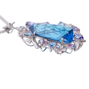 美品 ブルートパーズ59.53ct / ダイヤ0.20ct K18WG ネックレス ホワイトゴールド/ダイヤモンド ジュエリー 0056【中古】