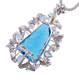 美品 ブルートパーズ59.53ct / ダイヤ0.20ct K18WG ネックレス ホワイトゴールド/ダイヤモンド ジュエリー 0056【中古】