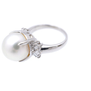 美品 12mm 南洋パール / ダイヤ0.43ct Pt900 リング 白蝶真珠/プラチナ/ダイヤモンド 13号 指輪 0061 ジュエリー【中古】