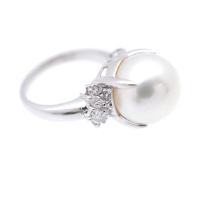 美品 12mm 南洋パール / ダイヤ0.43ct Pt900 リング 白蝶真珠/プラチナ/ダイヤモンド 13号 指輪 0061 ジュエリー【中古】