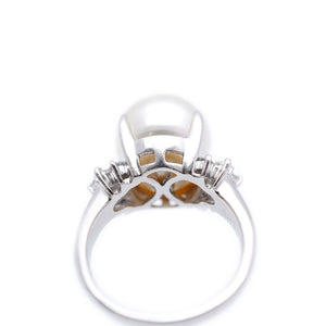 美品 12mm 南洋パール / ダイヤ0.43ct Pt900 リング 白蝶真珠/プラチナ/ダイヤモンド 13号 指輪 0061 ジュエリー【中古】