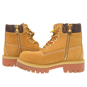 未使用品 ルイ ヴィトン × ティンバーランド モノグラムアンクルブーツ ヌバック/レザー ベージュ LV 0070【中古】LOUIS VUITTON メンズ