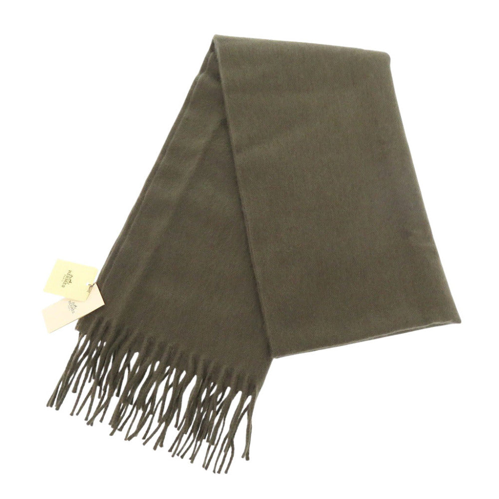 美品 エルメス 393622T H6 カシミヤ カーキ マフラー 0104【中古】HERMES