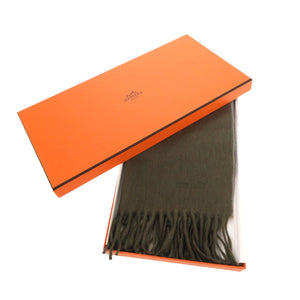 美品 エルメス 393622T H6 カシミヤ カーキ マフラー 0104【中古】HERMES
