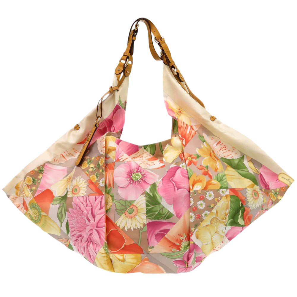 新品同様 サルヴァトーレフェラガモ ガンチーニ フラワー柄 レザー ナイロン マルチカラー ショルダーバッグ 0125【中古】Salvatore Ferragamo