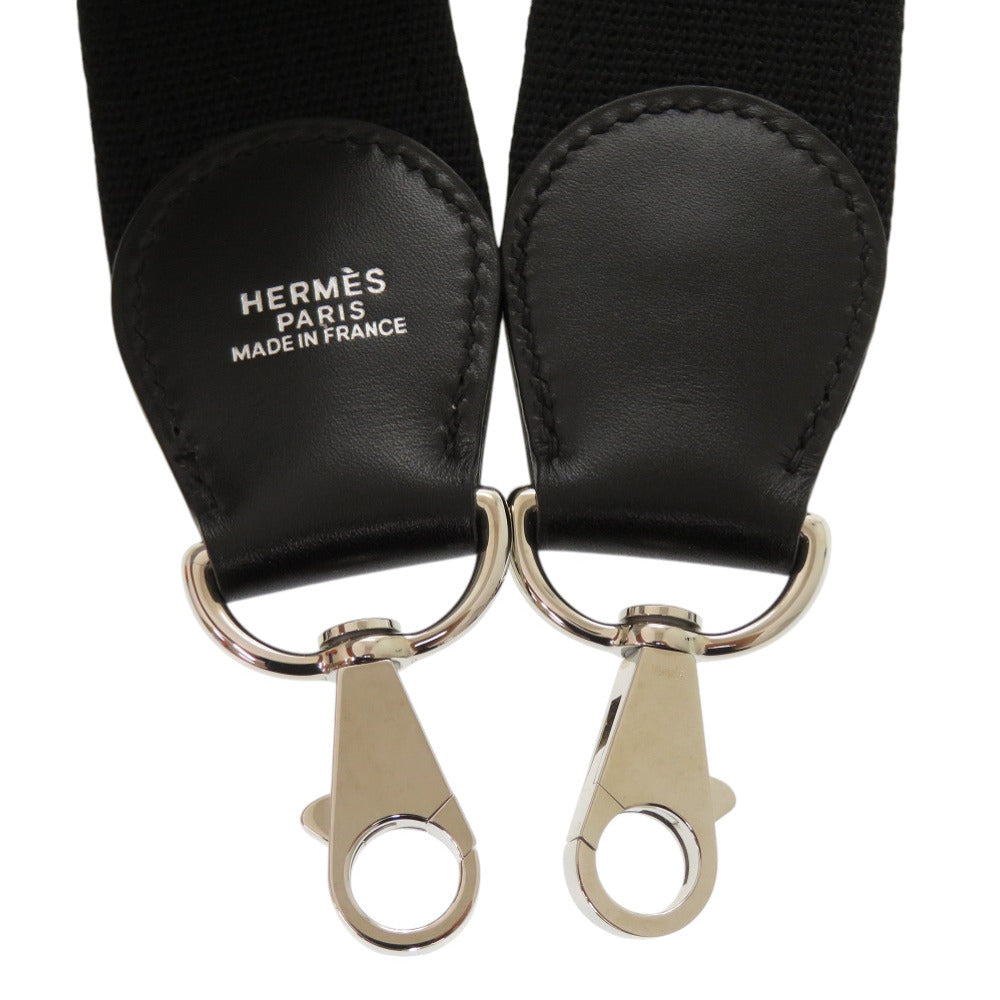 美品 エルメス ショルダーストラップ ボックスカーフ キャンバス ブラック シルバー金具 ストラップ 黒 0278 【中古】 HERMES