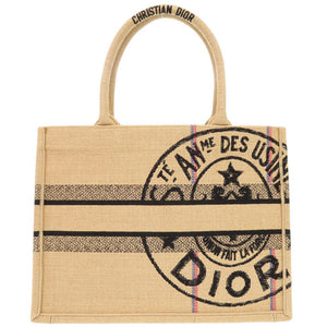新品同様 クリスチャンディオール ブックトート ミディアム ラフィア ベージュ トートバッグ 0372【中古】Christian Dior