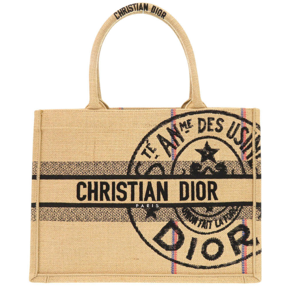 新品同様 クリスチャンディオール ブックトート ミディアム ラフィア ベージュ トートバッグ 0372【中古】Christian Dior