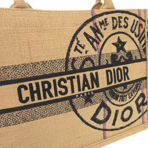 新品同様 クリスチャンディオール ブックトート ミディアム ラフィア ベージュ トートバッグ 0372【中古】Christian Dior