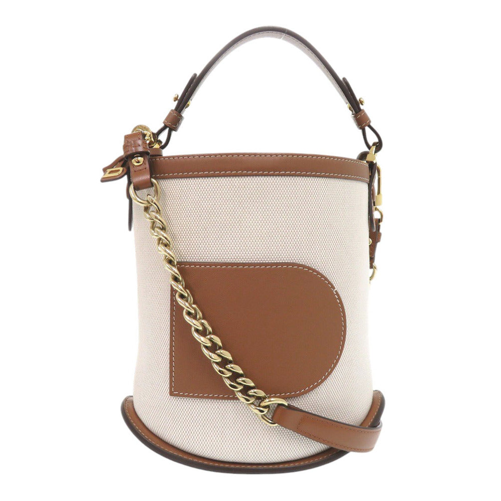新品同様 デルボー パン ミニバケット レザー/キャンバス ブラウン 2wayハンドバッグ 0385【中古】DELVAUX ピンミニバケット