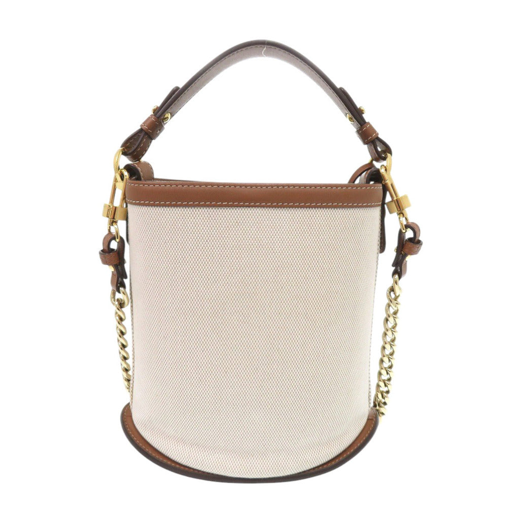 新品同様 デルボー パン ミニバケット レザー/キャンバス ブラウン 2wayハンドバッグ 0385【中古】DELVAUX ピンミニバケット