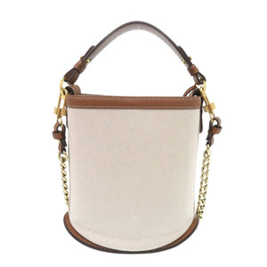 新品同様 デルボー パン ミニバケット レザー/キャンバス ブラウン 2wayハンドバッグ 0385【中古】DELVAUX ピンミニバケット