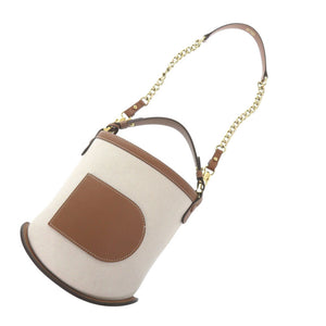 新品同様 デルボー パン ミニバケット レザー/キャンバス ブラウン 2wayハンドバッグ 0385【中古】DELVAUX ピンミニバケット