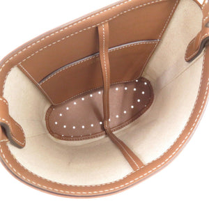 新品同様 デルボー パン ミニバケット レザー/キャンバス ブラウン 2wayハンドバッグ 0385【中古】DELVAUX ピンミニバケット