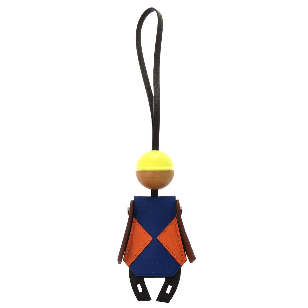 新品同様 エルメス ジョッキー バッグチャーム ヴォーバレニア ウッド ブラック ブルーフランス B刻印(2023年製) キーホルダー 0386 【中古】 HERMES