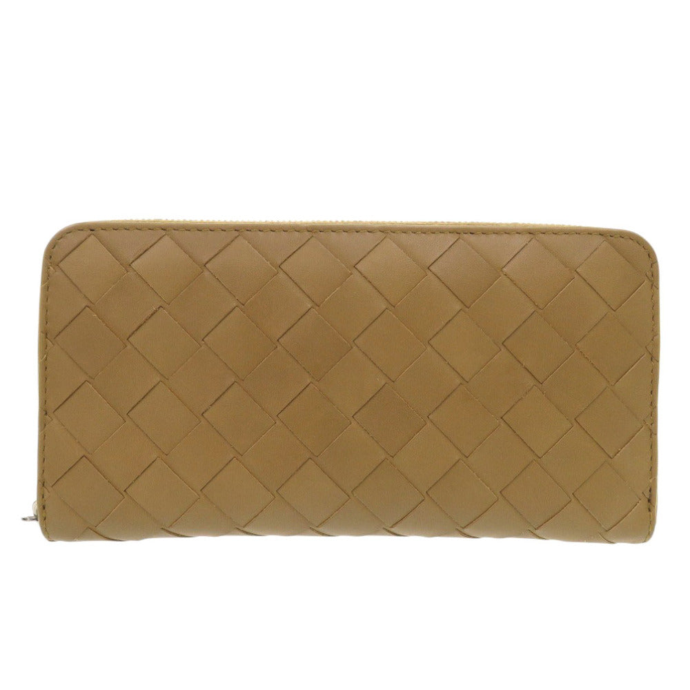 美品 ボッテガヴェネタ イントレチャート レザー ブラウン ラウンドファスナー 長財布 茶 0387【中古】BOTTEGAVENETA