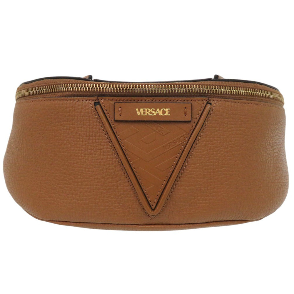 新品同様 ヴェルサーチ Vグレカ ボディバッグ ベルトバッグ ショルダーバッグ 1006888 1A04605 レザー ブラウン 0409【中古】VERSACE
