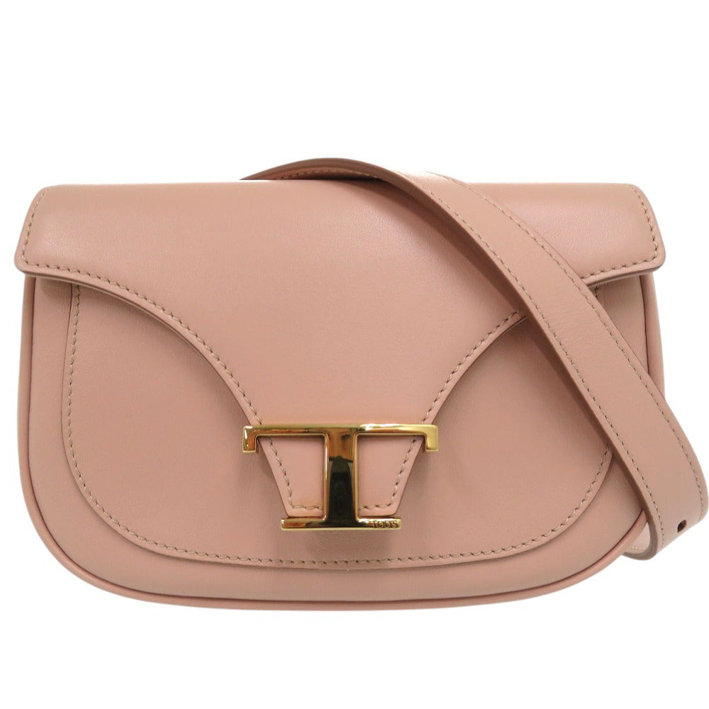 新品同様 トッズ T タイムレス ショルダーバッグ T timeless bum bag ピンクベージュ レザー ピンク 0419【中古】TOD’S