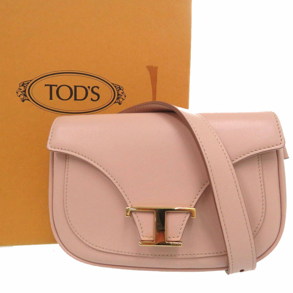 新品同様 トッズ T タイムレス ショルダーバッグ T timeless bum bag ピンクベージュ レザー ピンク 0419【中古】TOD’S