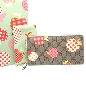 新品同様 グッチ レポム アップル ハート 663924 リンゴ GGスプリーム レザー ベージュ ホワイト 白 ラウンドファスナー長財布 財布 0427【中古】GUCCI