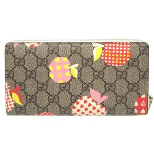 新品同様 グッチ レポム アップル ハート 663924 リンゴ GGスプリーム レザー ベージュ ホワイト 白 ラウンドファスナー長財布 財布 0427【中古】GUCCI