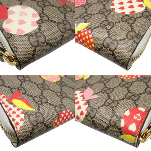 新品同様 グッチ レポム アップル ハート 663924 リンゴ GGスプリーム レザー ベージュ ホワイト 白 ラウンドファスナー長財布 財布 0427【中古】GUCCI