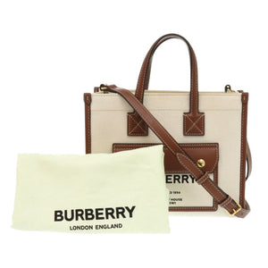バーバリー ミニフレヤトート 8044143 キャンバス/レザー ベージュ ショルダーバッグ 0429【中古】BURBERRY