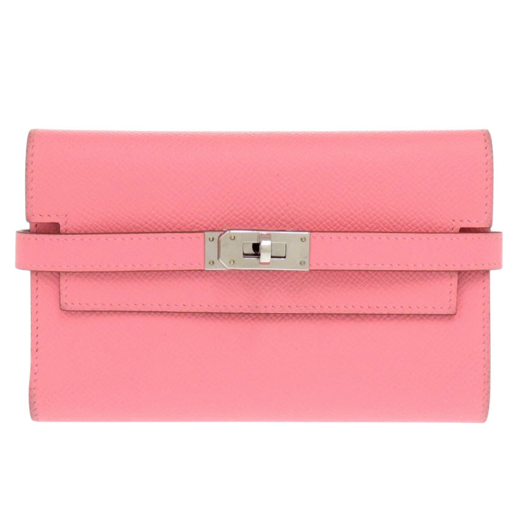 美品 エルメス ケリーウォレット ミディアム ヴォーエプソン ローズアザレ D刻印(2019年製) 三つ折り財布 ピンク 0442【中古】HERMES