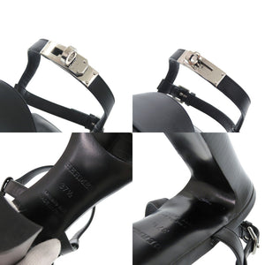 新品同様 エルメス エランセ90 H221079Z サンダル ケリー金具 24cm レザー ブラック 黒 0454【中古】HERMES
