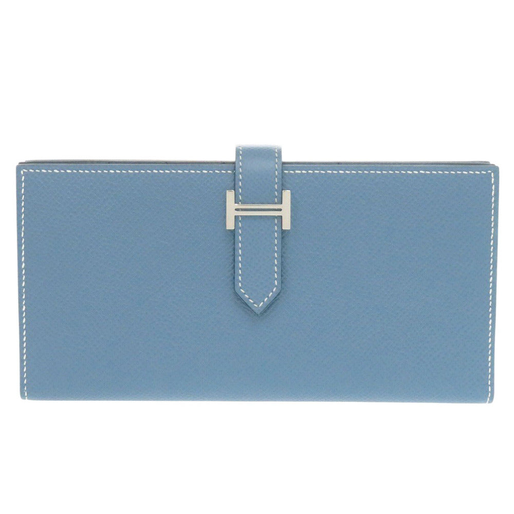 新品同様 エルメス ベアンスフレ ヴォーエプソン ブルージーン □R刻印(2014年製) 長財布 青 0466【中古】HERMES