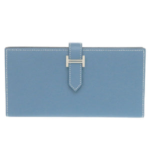 新品同様 エルメス ベアンスフレ ヴォーエプソン ブルージーン □R刻印(2014年製) 長財布 青 0466【中古】HERMES