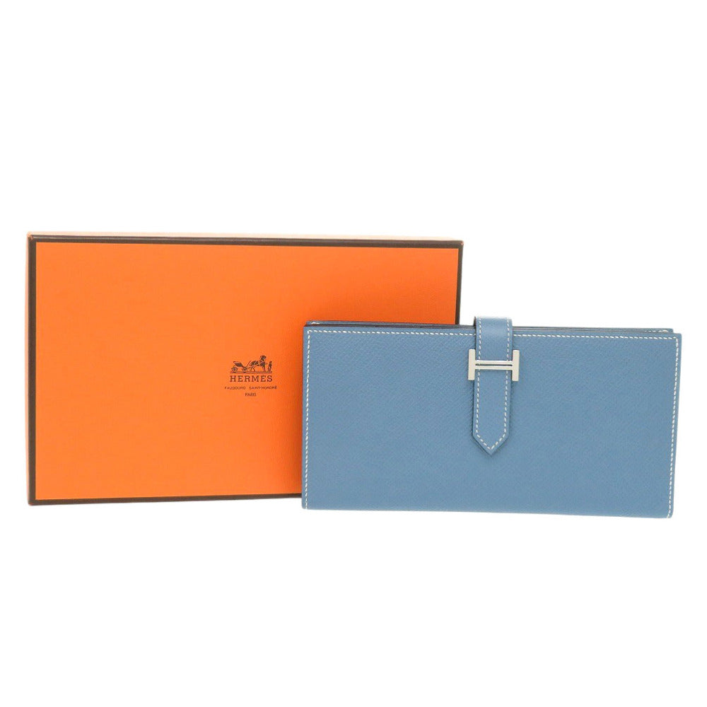 新品同様 エルメス ベアンスフレ ヴォーエプソン ブルージーン □R刻印(2014年製) 長財布 青 0466【中古】HERMES