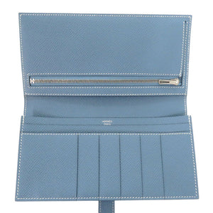 新品同様 エルメス ベアンスフレ ヴォーエプソン ブルージーン □R刻印(2014年製) 長財布 青 0466【中古】HERMES