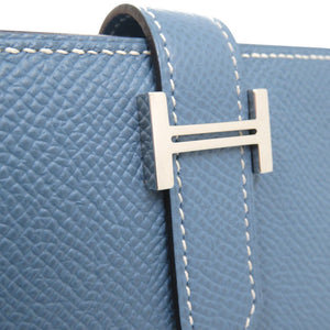 新品同様 エルメス ベアンスフレ ヴォーエプソン ブルージーン □R刻印(2014年製) 長財布 青 0466【中古】HERMES