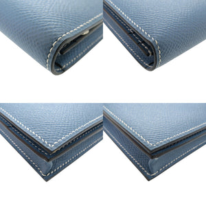 新品同様 エルメス ベアンスフレ ヴォーエプソン ブルージーン □R刻印(2014年製) 長財布 青 0466【中古】HERMES
