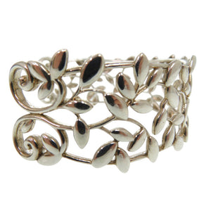 美品 ティファニー オリーブリーフ バングル ワイド カフ AG925 シルバー 0490【中古】TIFFANY&Co.