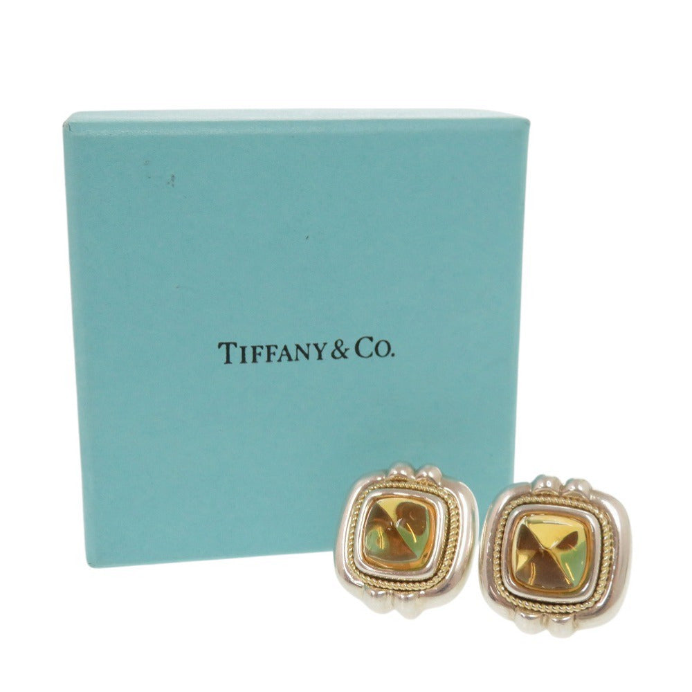 ティファニー ヴィンテージ スクエア シルバー925 K18YG 750YG シトリン シルバー ピアス 0491【中古】TIFFANY&Co.