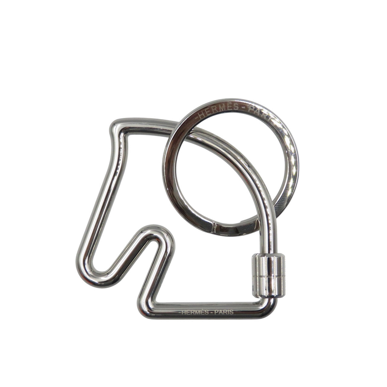 美品 エルメス シュバル メタル シルバー キーホルダー キーリング 0525【中古】HERMES